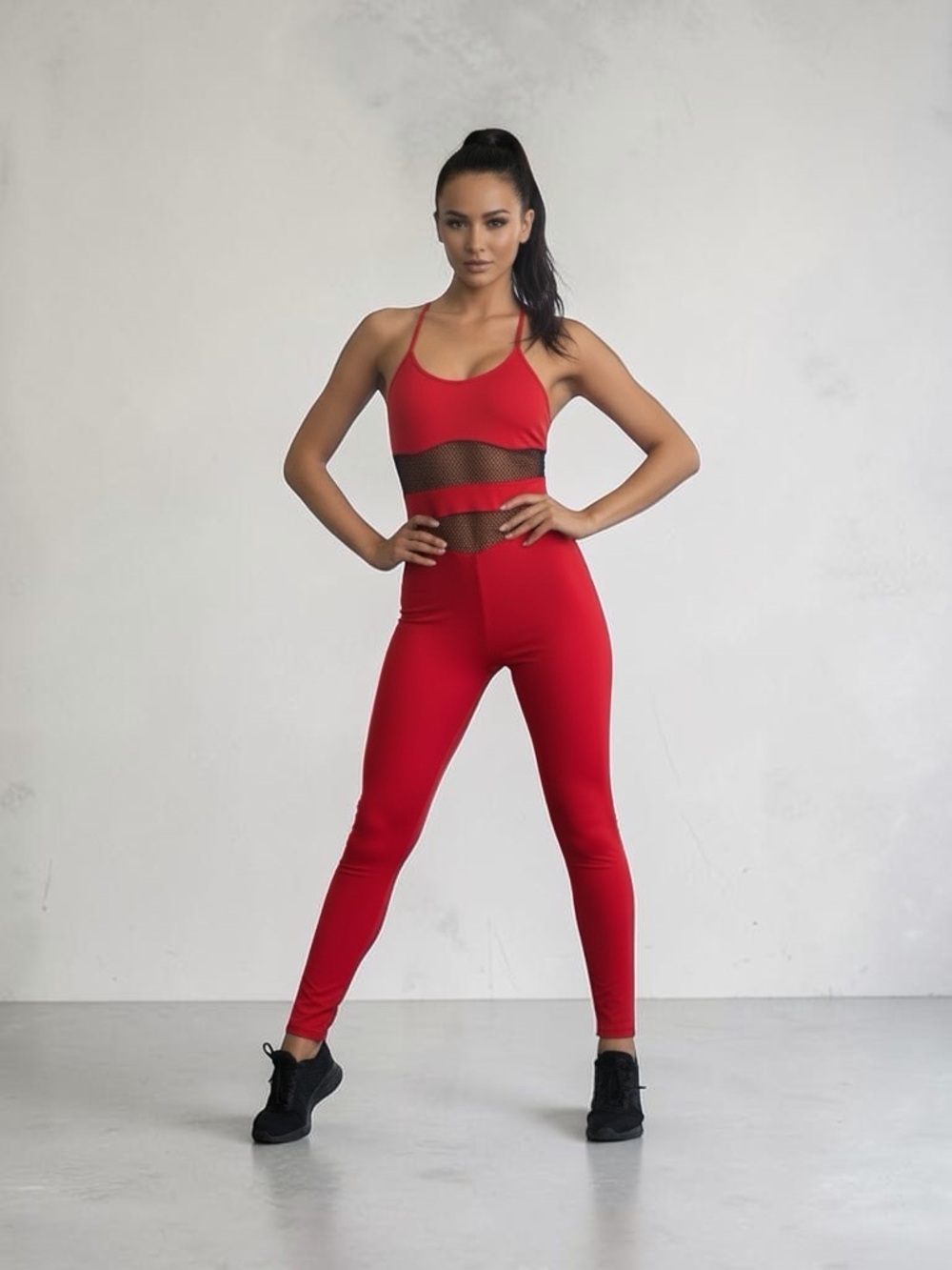 • Canoan • Women’s Brazilian Athletic Bodysuit Red with black mesh P / XS